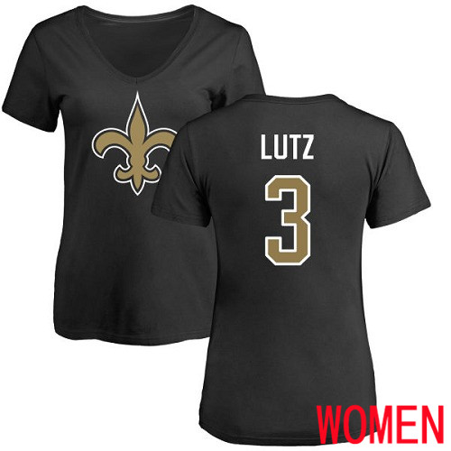 New Orleans Saints Black Women Wil Lutz Name and Number Logo Slim Fit NFL Football #3 T Shirt